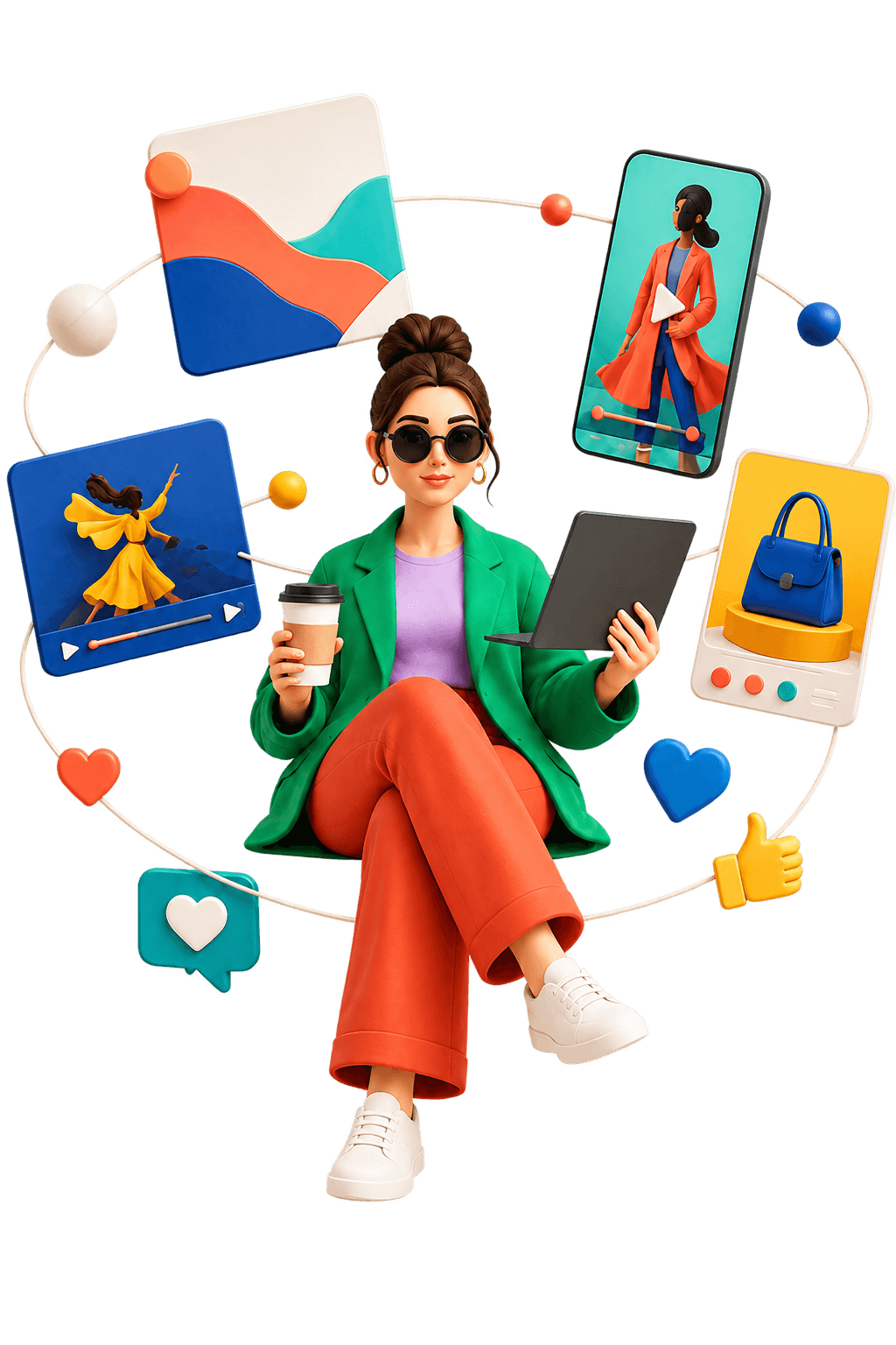 A creator surrounded by coordinated trend-ready content formats